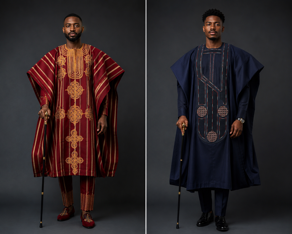 traditionally embroidered agbada vs. modern agbada design