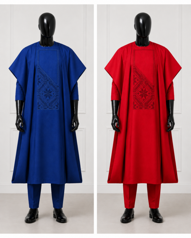 A royal blue and red minimalist agbada