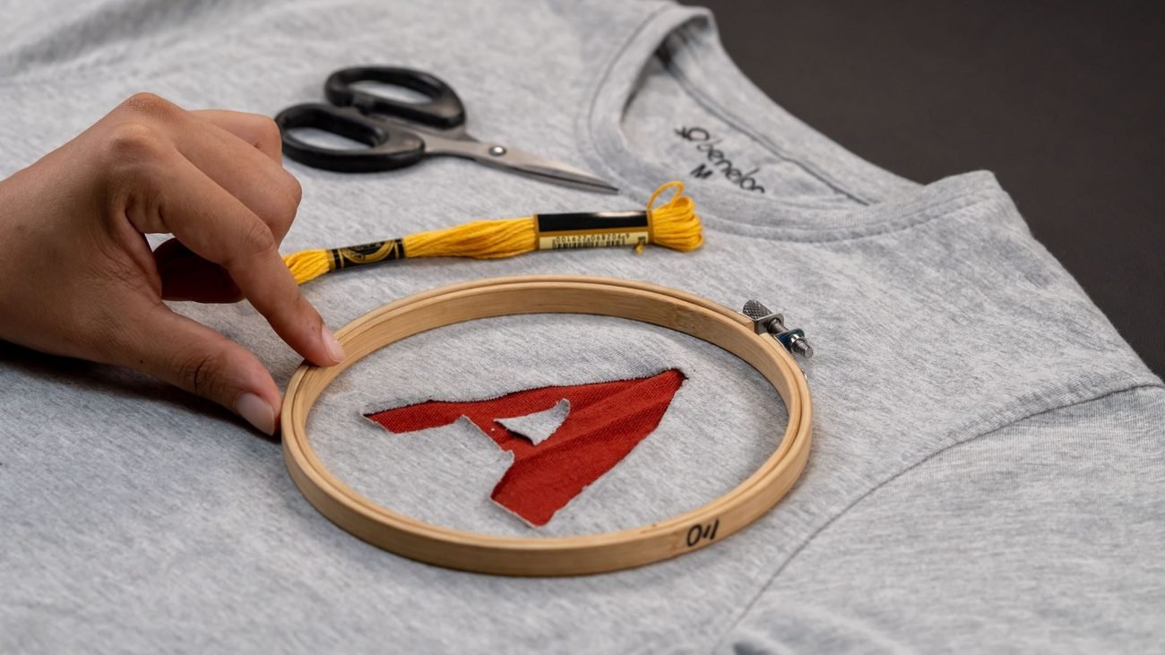 An embroidery on a piece of cloth