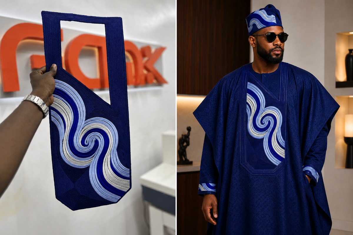 an agabda embroidery design and a man wearing an agbada embroidery